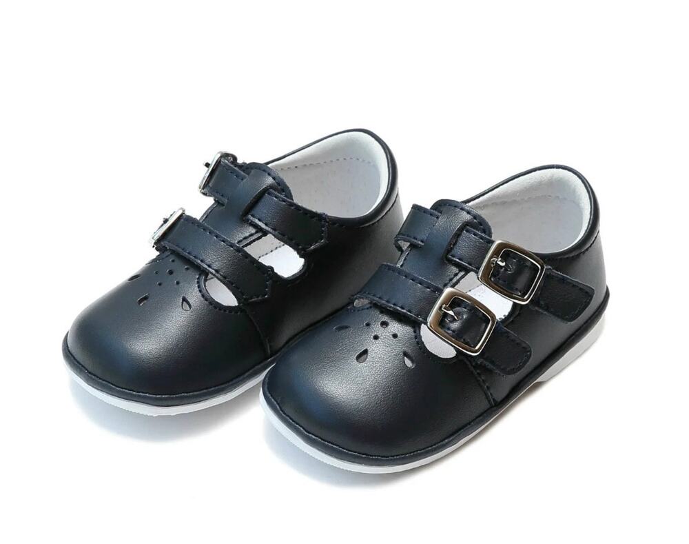 L’AMOUR Angel Baby Hattie Double Buckle Leather Mary Jane, Navy